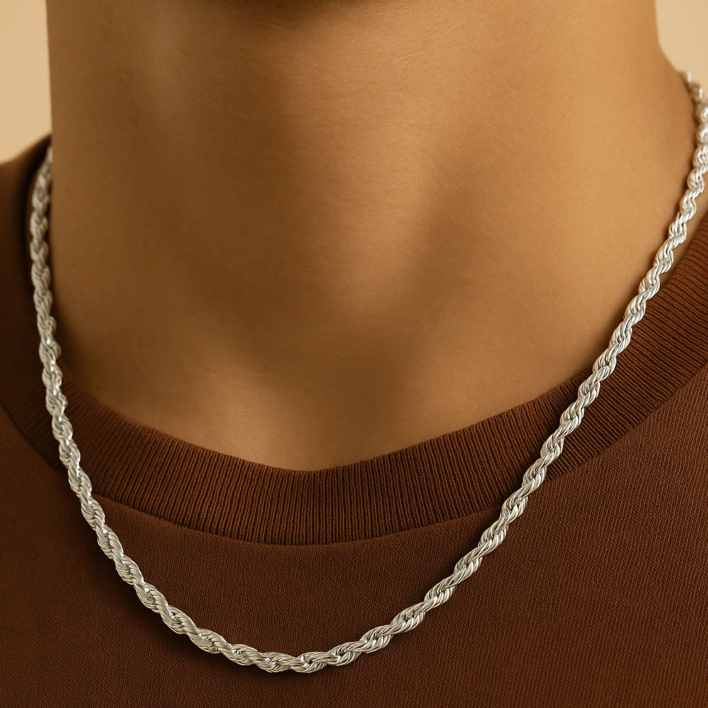 Corrente Corda de Prata Torcida